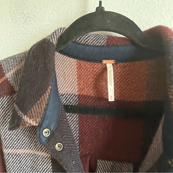 Free People Sz M Street Talk Plaid Button Front Relaxed Shacket Jacket - Picture 9 of 13